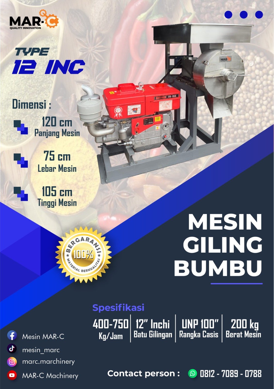 Mesin Penggiling Bumbu MAR-C Tipe 12 Inci MAR-C