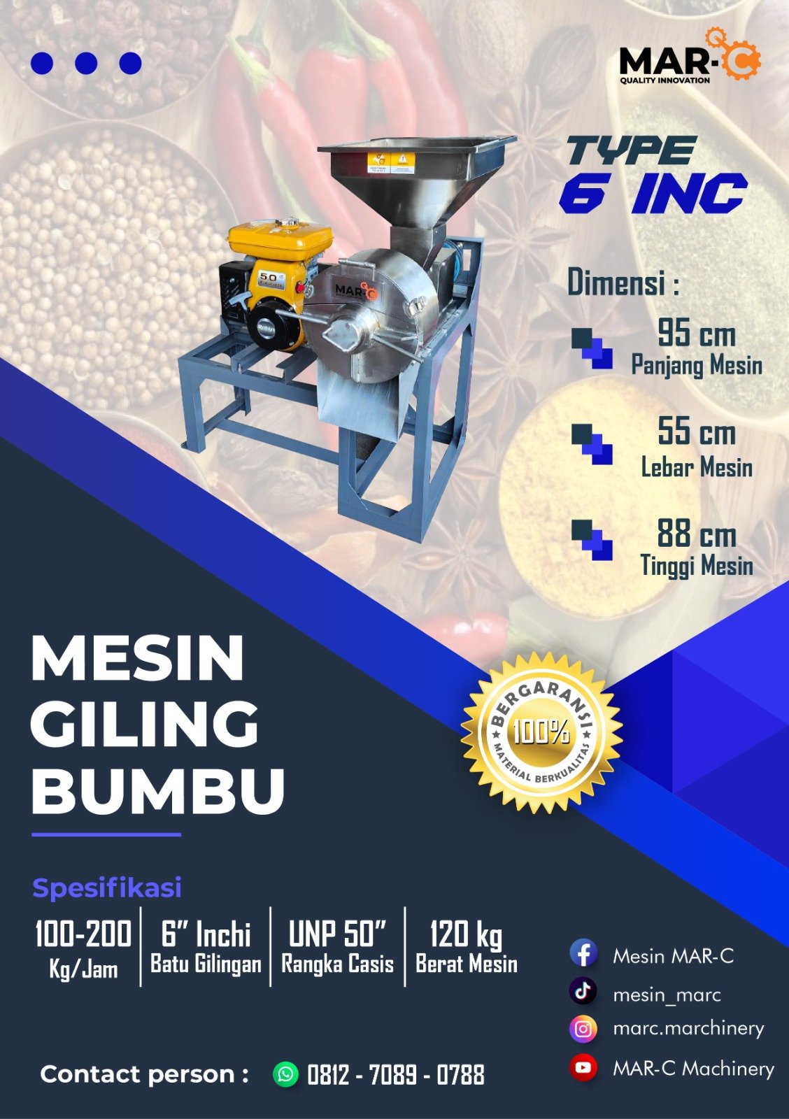Mesin Penggiling Bumbu MAR-C Tipe 6 Inci MAR-C